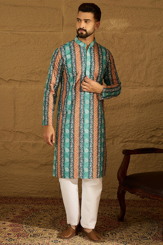 Blue Viscose Rayon Ethnic Motifs Printed Straight Kurta with Trouser MKSET1618