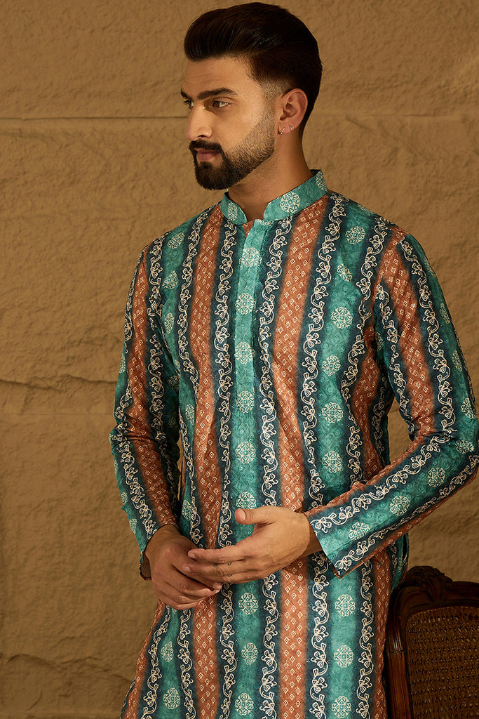 Blue Viscose Rayon Ethnic Motifs Printed Straight Kurta MKU1618