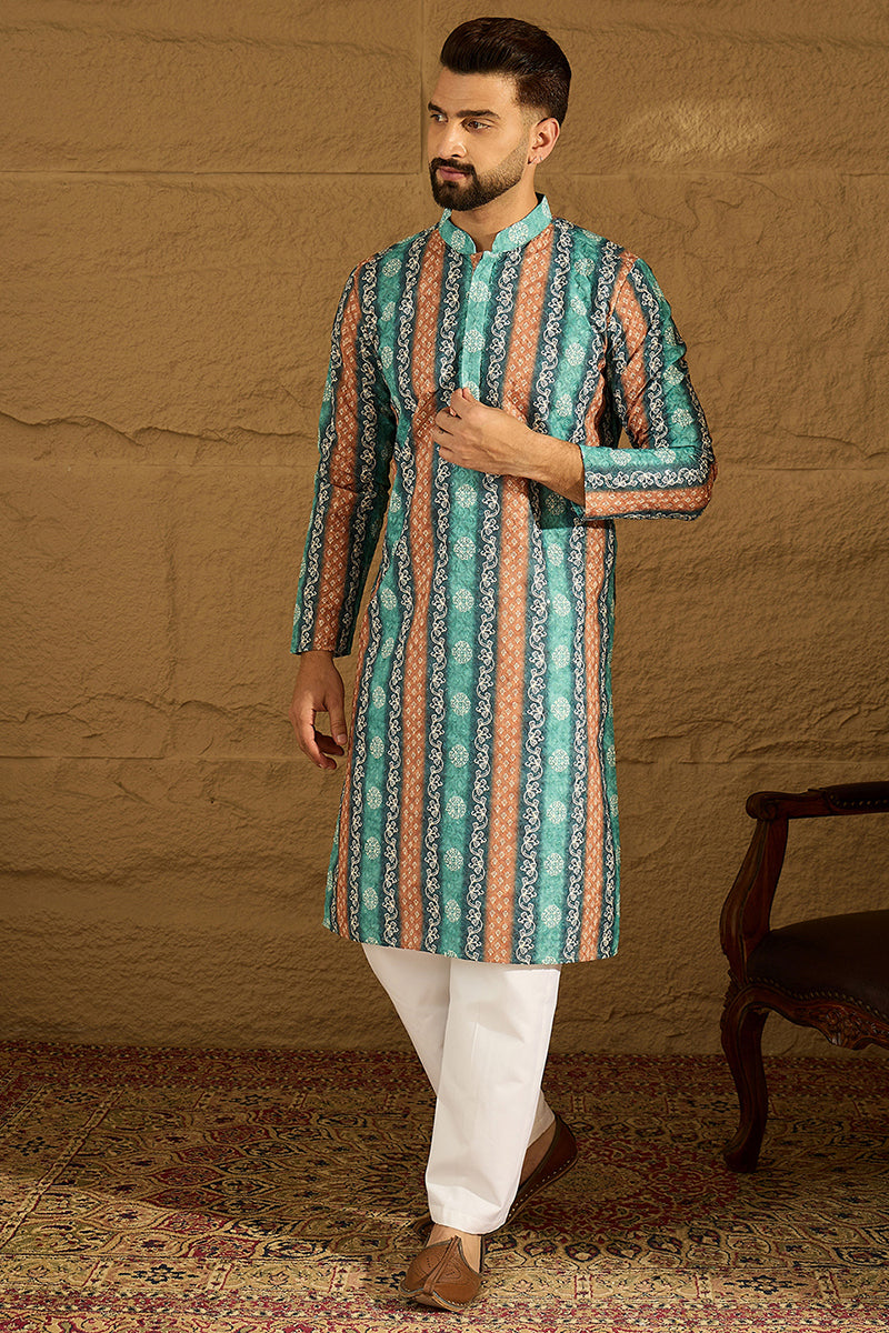 Blue Viscose Rayon Ethnic Motifs Printed Straight Kurta MKU1618