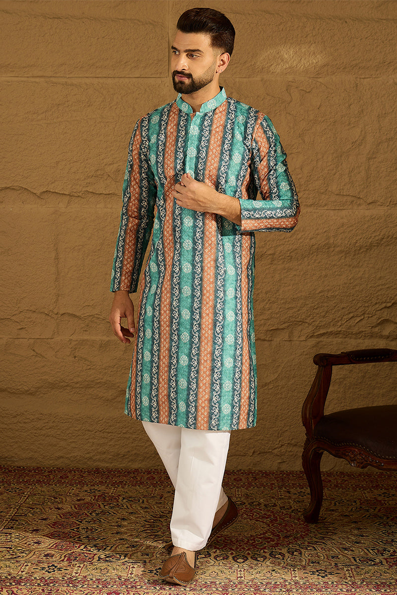 Blue Viscose Rayon Ethnic Motifs Printed Straight Kurta with Trouser MKSET1618