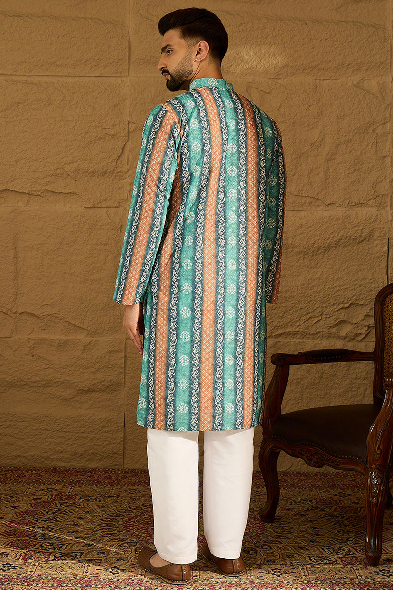 Blue Viscose Rayon Ethnic Motifs Printed Straight Kurta MKU1618