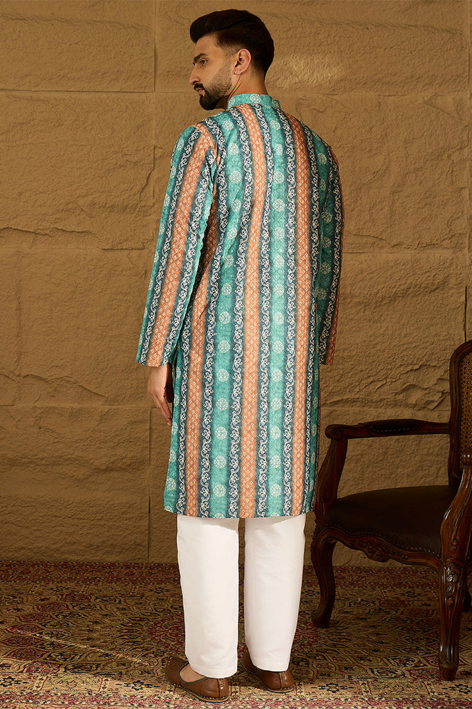 Blue Viscose Rayon Ethnic Motifs Printed Straight Kurta with Trouser MKSET1618