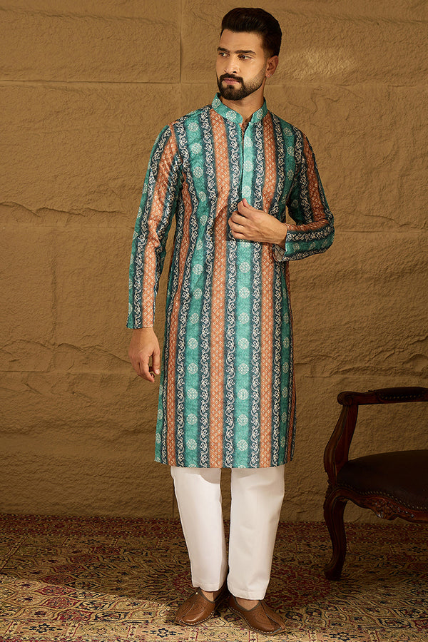 Blue Viscose Rayon Ethnic Motifs Printed Straight Kurta MKU1618