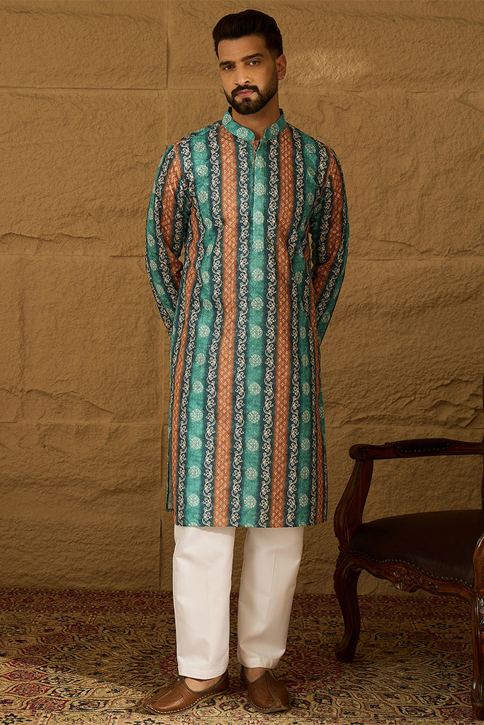 Blue Viscose Rayon Ethnic Motifs Printed Straight Kurta with Trouser MKSET1618