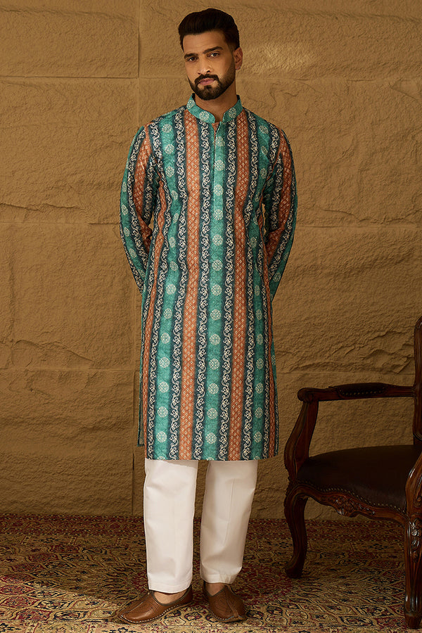 Blue Viscose Rayon Ethnic Motifs Printed Straight Kurta MKU1618