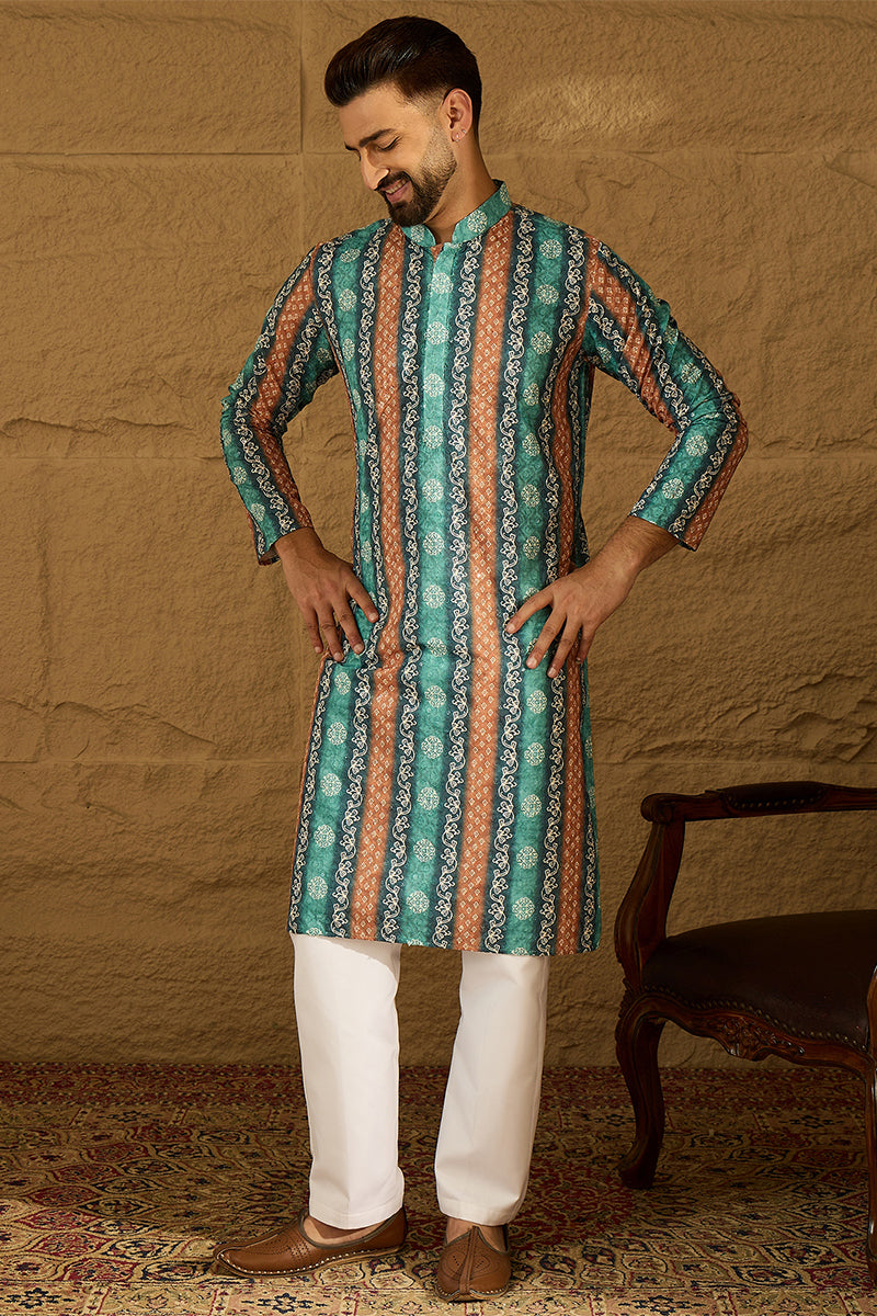 Blue Viscose Rayon Ethnic Motifs Printed Straight Kurta with Trouser MKSET1618
