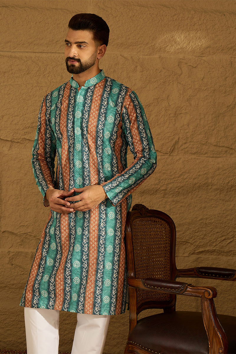 Blue Viscose Rayon Ethnic Motifs Printed Straight Kurta with Trouser MKSET1618