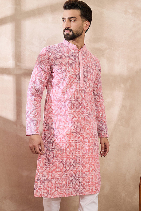Pink Viscose Rayon Ethnic Motifs Embroidered Straight Kurta MKU1654