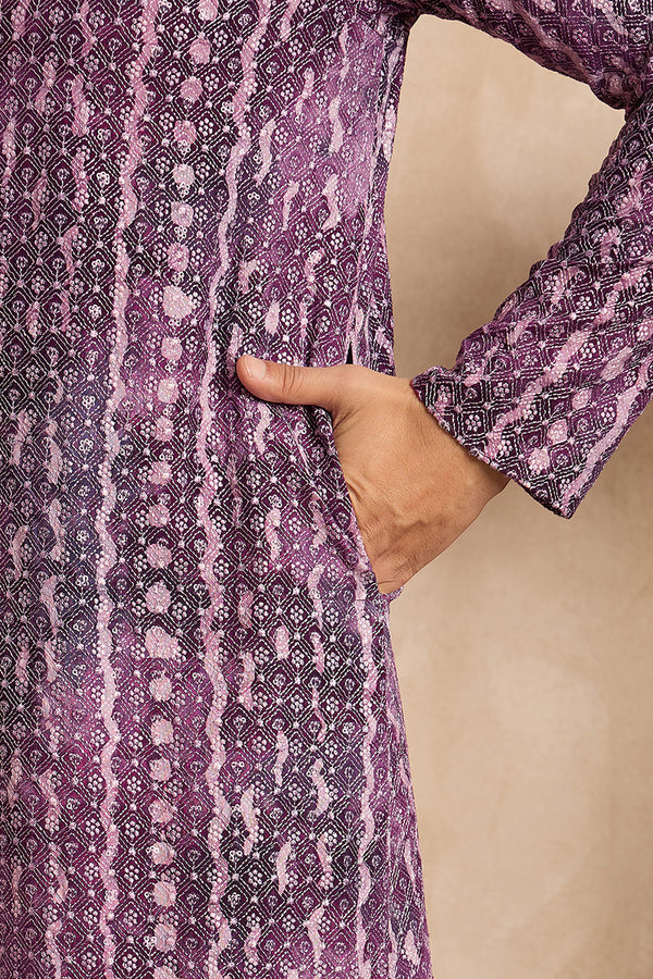Purple Viscose Rayon Solid Printed Straight Kurta MKU1658
