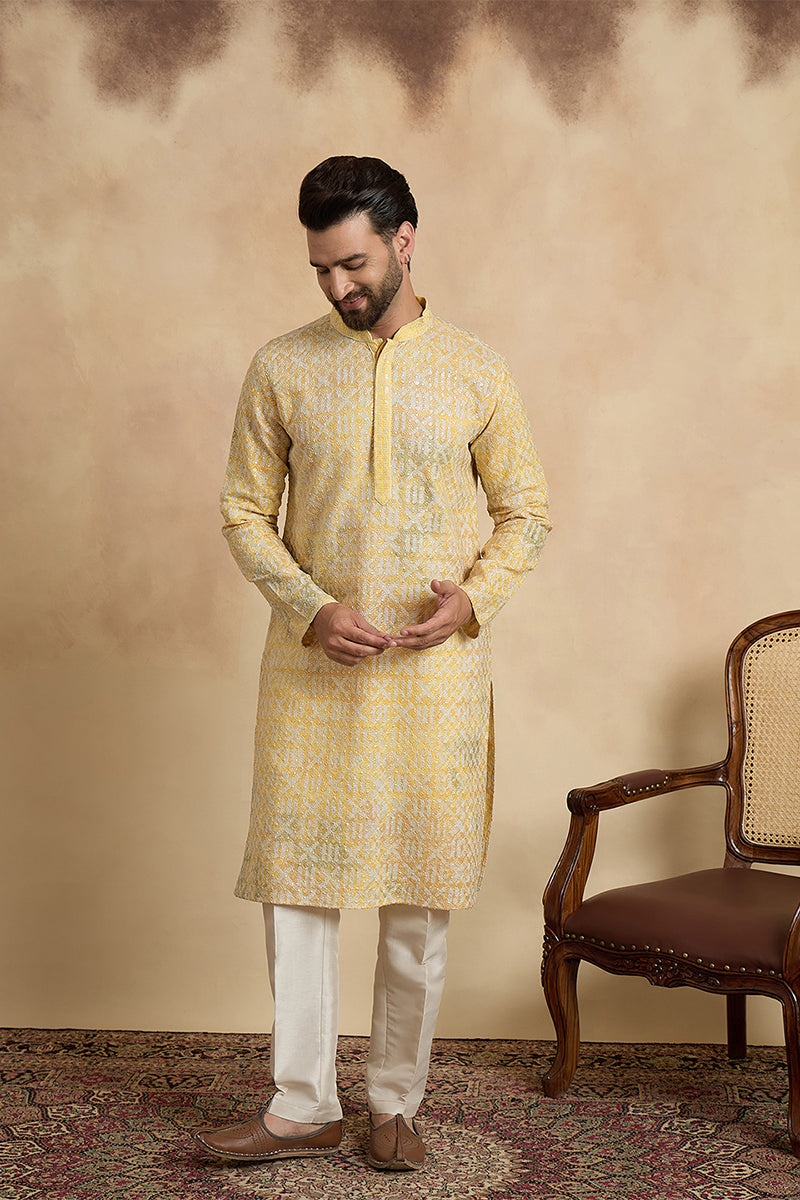 Yellow Viscose Rayon Embroidered Straight Kurta MKU1669