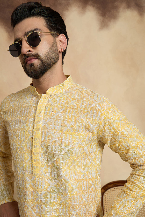 Yellow Viscose Rayon Embroidered Straight Kurta MKU1669