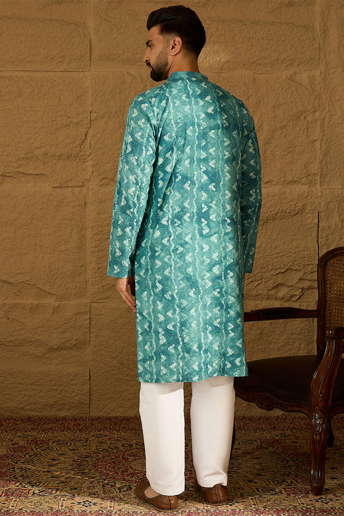 Blue Cotton Batik Embroidered Straight Kurta with Trouser MKSET1676