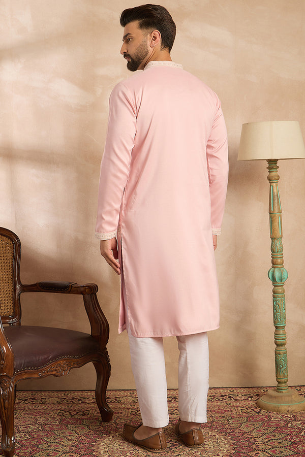 Pink Silk Geometric Embroidered Straight Kurta MKU1683