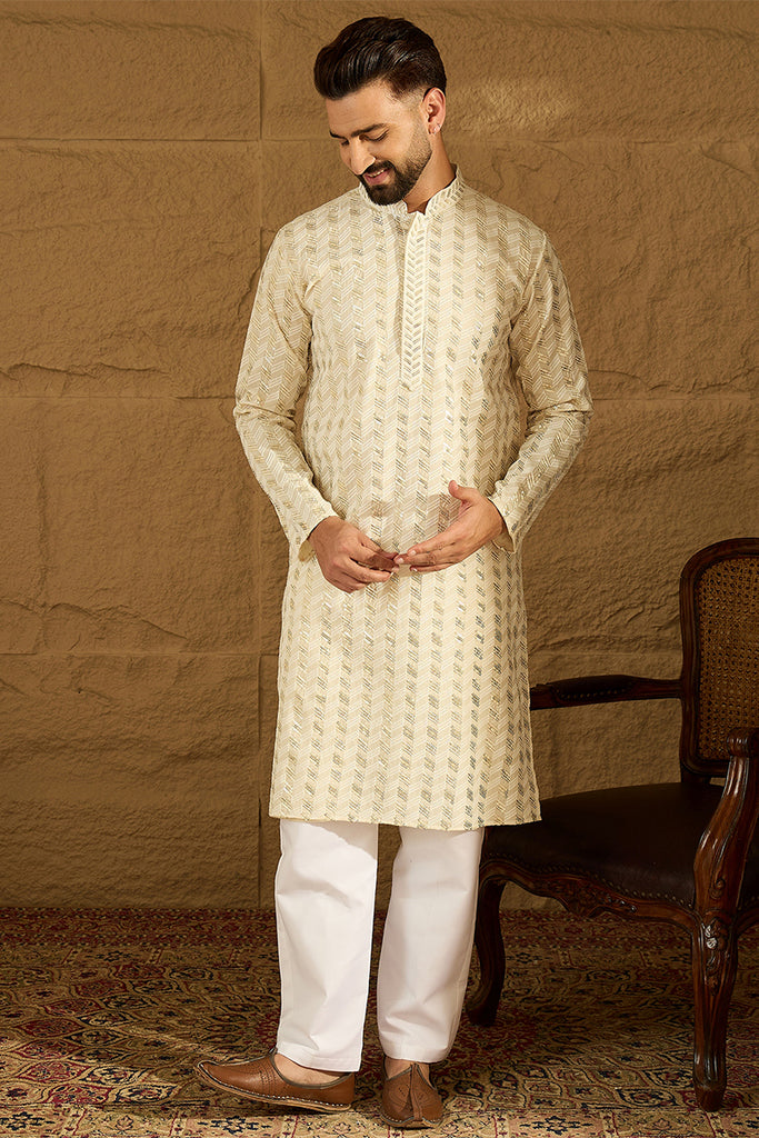Off White Cotton Solid Printed Straight Kurta MKU1702