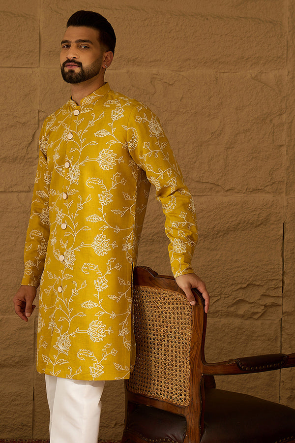 Yellow Viscose Rayon Solid Embroidered Straight Kurta MKU1703