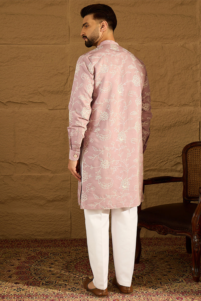 Lavender Viscose Rayon Solid Embroidered Straight Kurta with Trouser MKSET1704