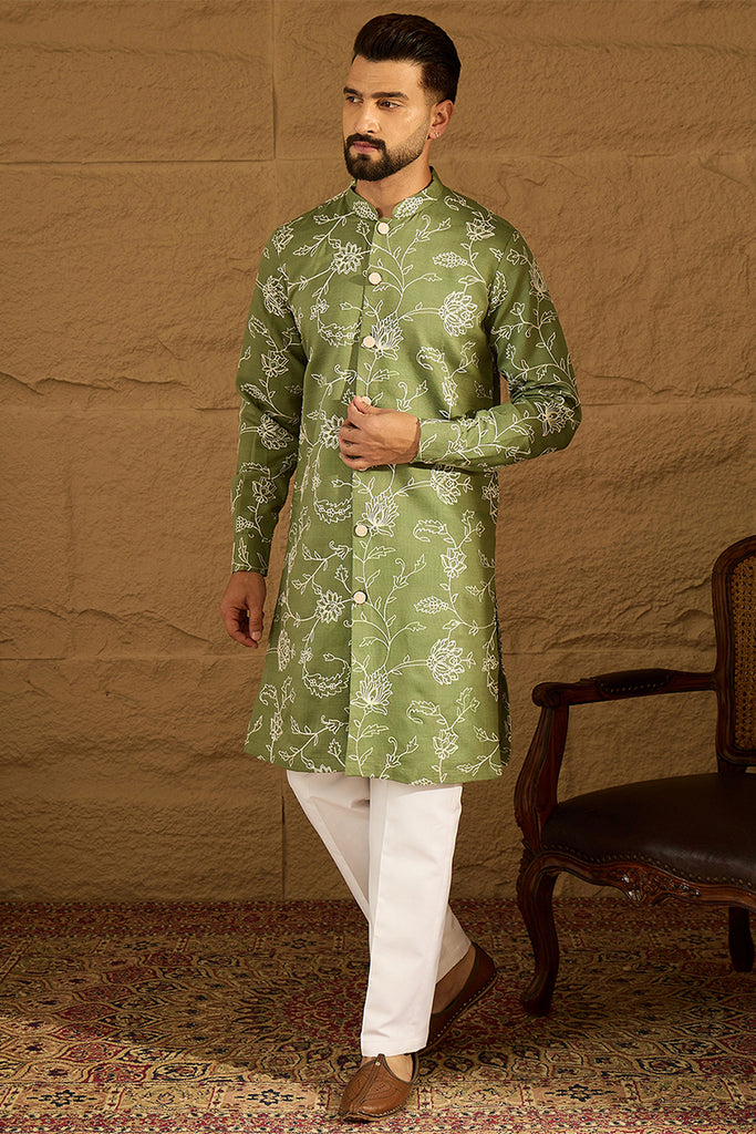 Green Viscose Rayon Solid Embroidered Straight Kurta MKU1706