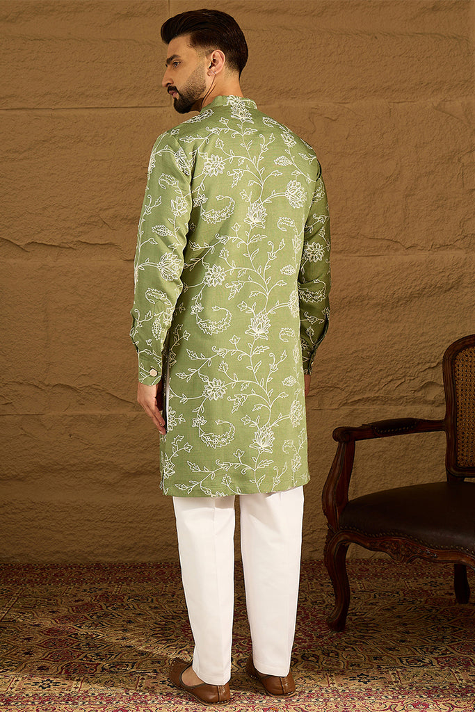 Green Viscose Rayon Solid Embroidered Straight Kurta MKU1706