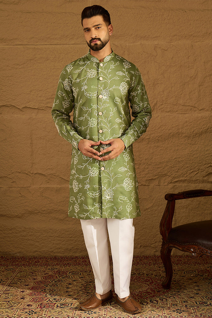 Green Viscose Rayon Solid Embroidered Straight Kurta MKU1706