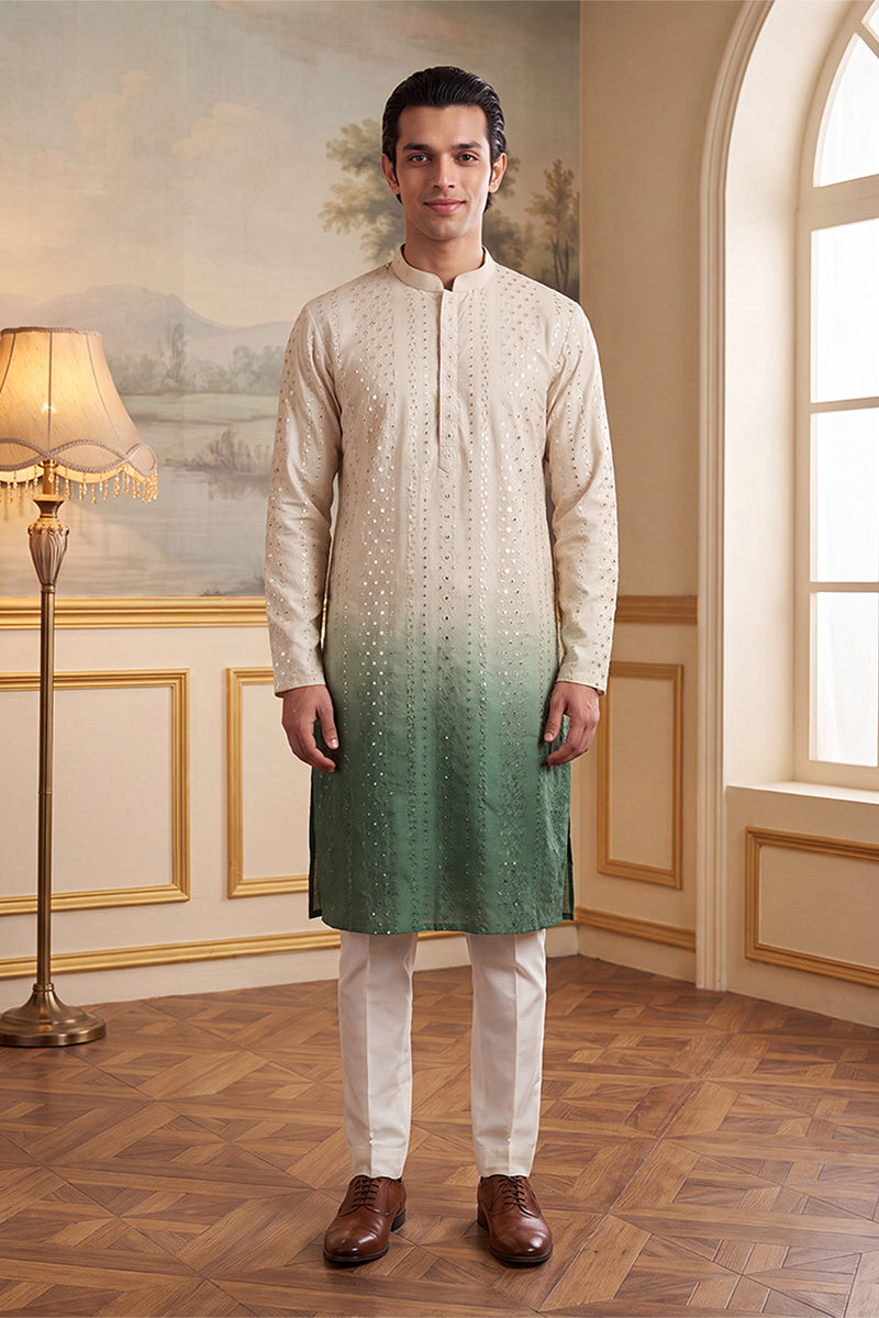 Green Silk Blend Solid Embroidered Kurta With Trouser MKSET1722