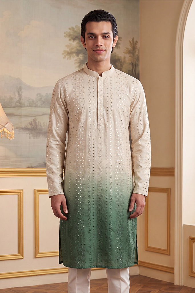Green Silk Blend Solid Embroidered Kurta With Trouser MKSET1722