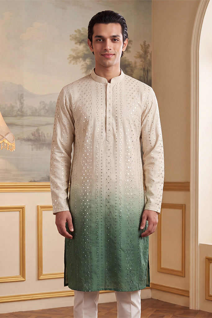 Green Silk Blend Solid Embroidered Kurta With Trouser MKSET1722