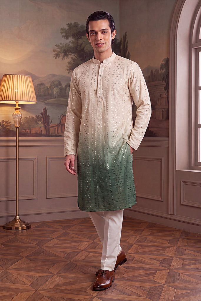 Green Silk Blend Solid Embroidered Kurta With Trouser MKSET1722