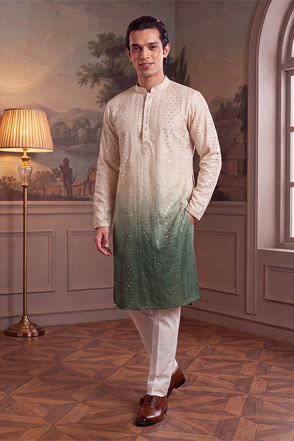 Green Silk Blend Solid Embroidered Kurta With Trouser MKSET1722