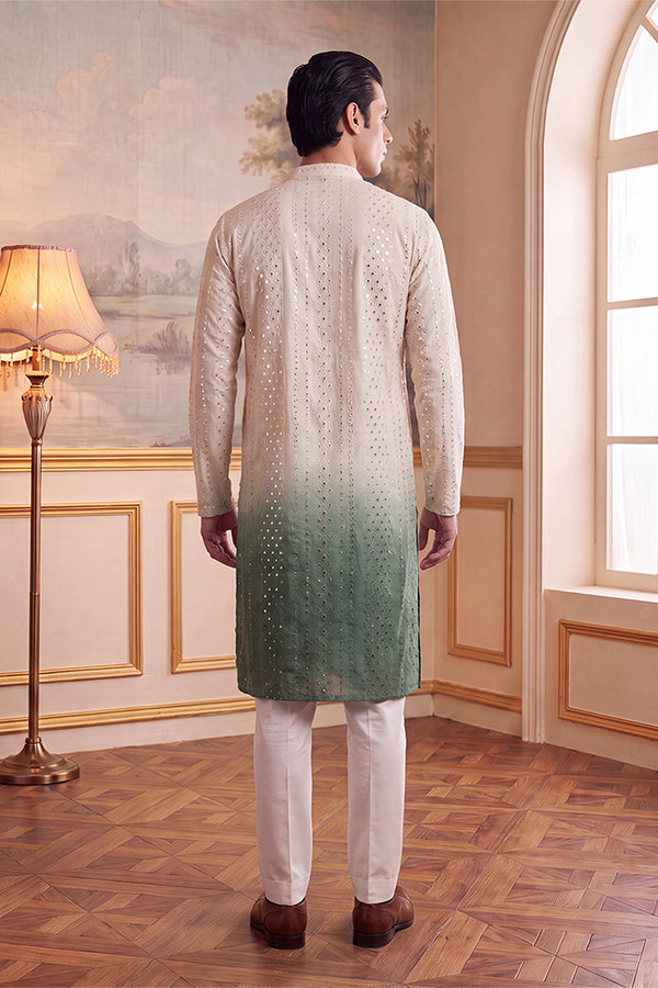 Green Silk Blend Solid Embroidered Kurta With Trouser MKSET1722