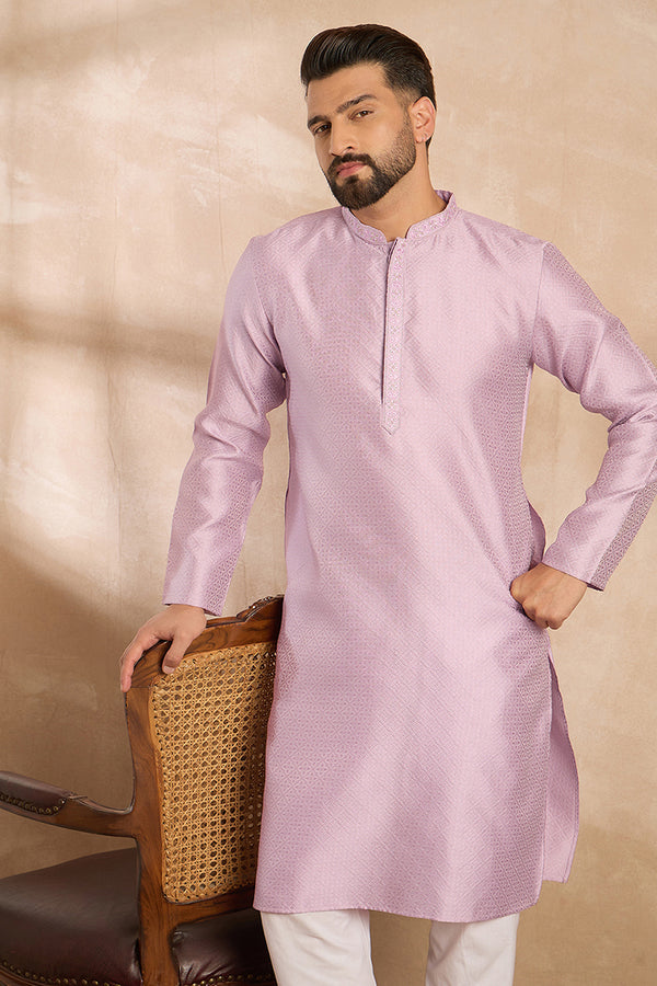 Lavender Polyester Solid Embroidered Straight Kurta MKU1736
