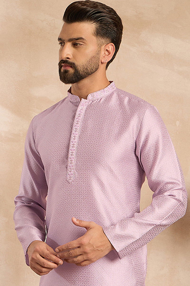 Lavender Polyester Solid Embroidered Straight Kurta MKU1736
