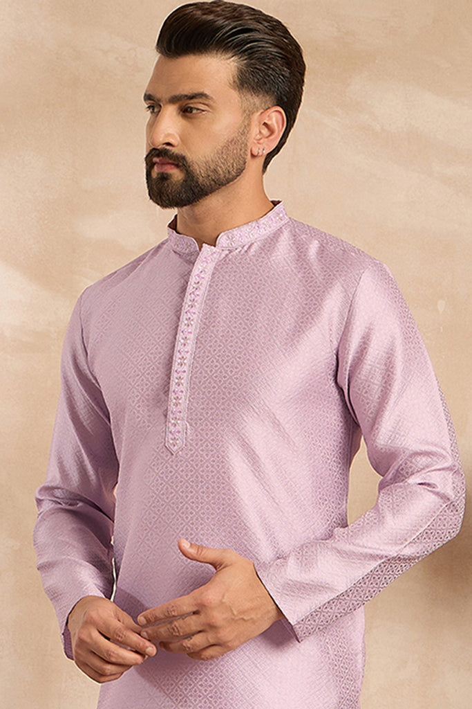 Lavender Polyester Solid Embroidered Straight Kurta MKU1736