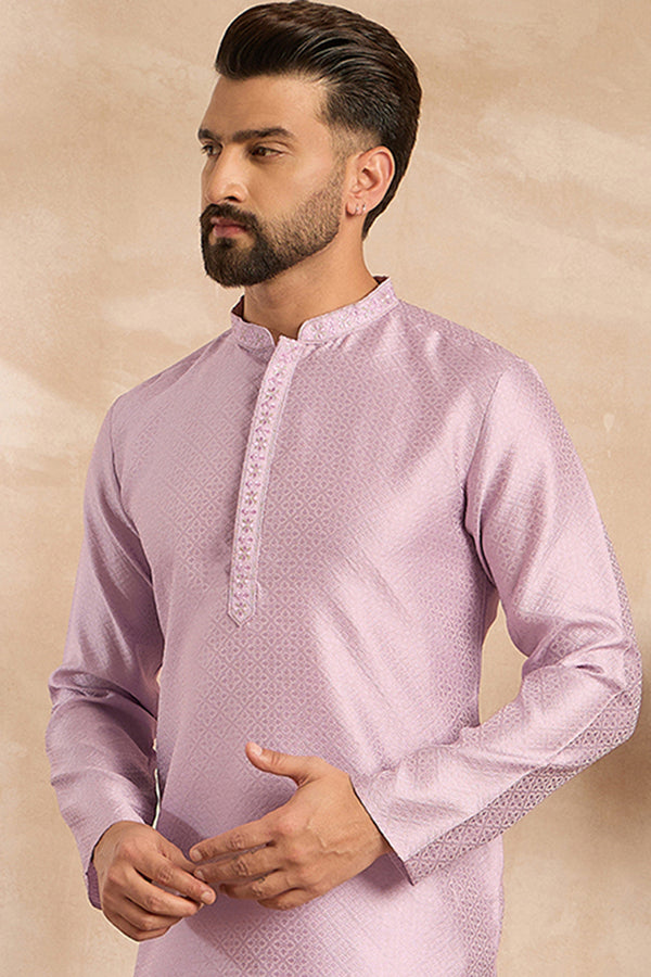 Lavender Polyester Solid Embroidered Straight Kurta MKU1736