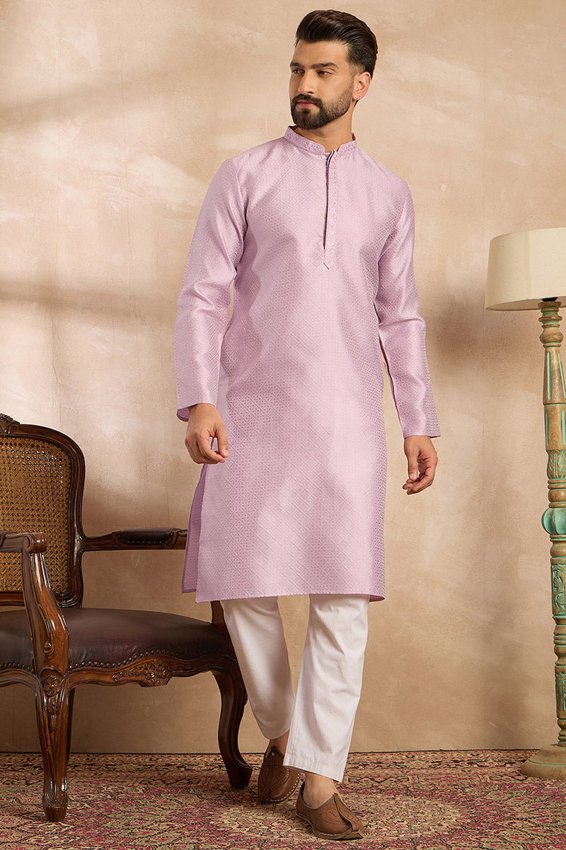 Lavender Polyester Solid Embroidered Straight Kurta MKU1736