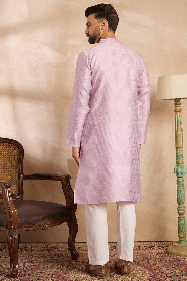 Lavender Polyester Solid Embroidered Straight Kurta MKU1736