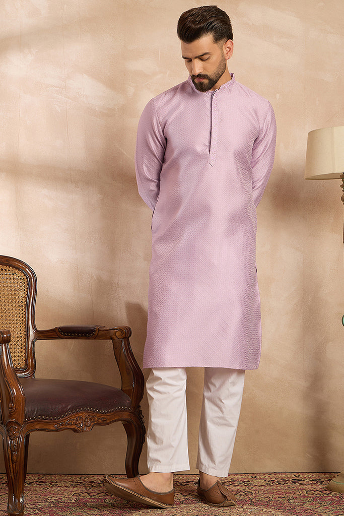 Lavender Polyester Solid Embroidered Straight Kurta MKU1736