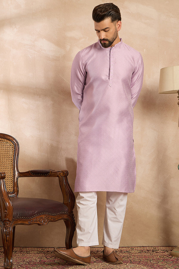 Lavender Polyester Solid Embroidered Straight Kurta MKU1736