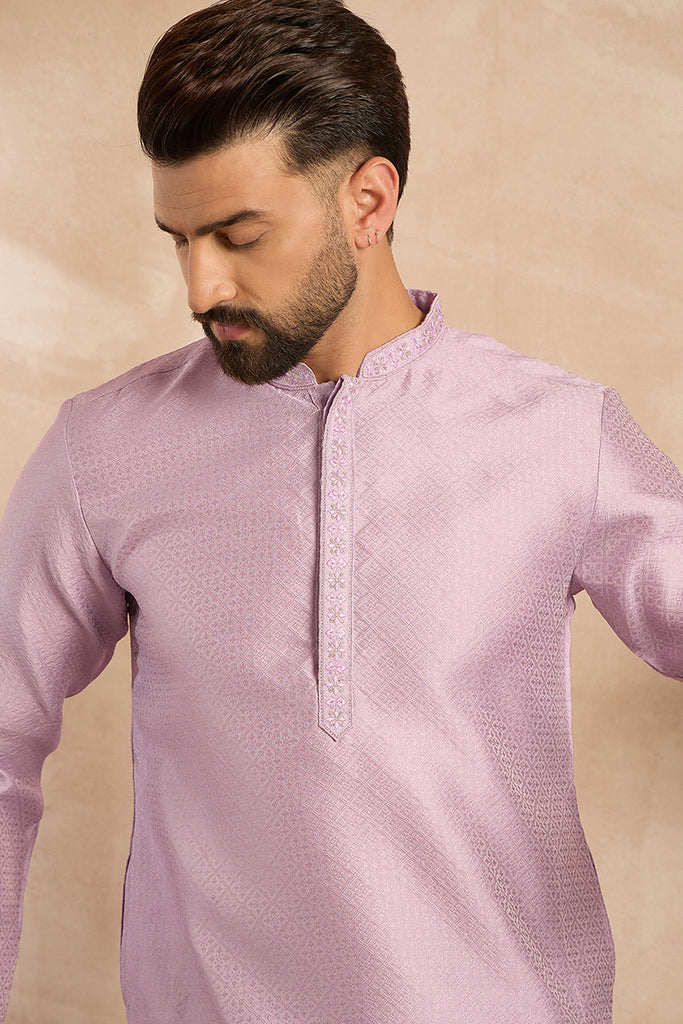 Lavender Polyester Solid Embroidered Straight Kurta MKU1736