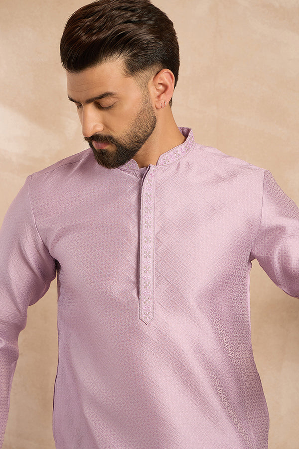 Lavender Polyester Solid Embroidered Straight Kurta MKU1736