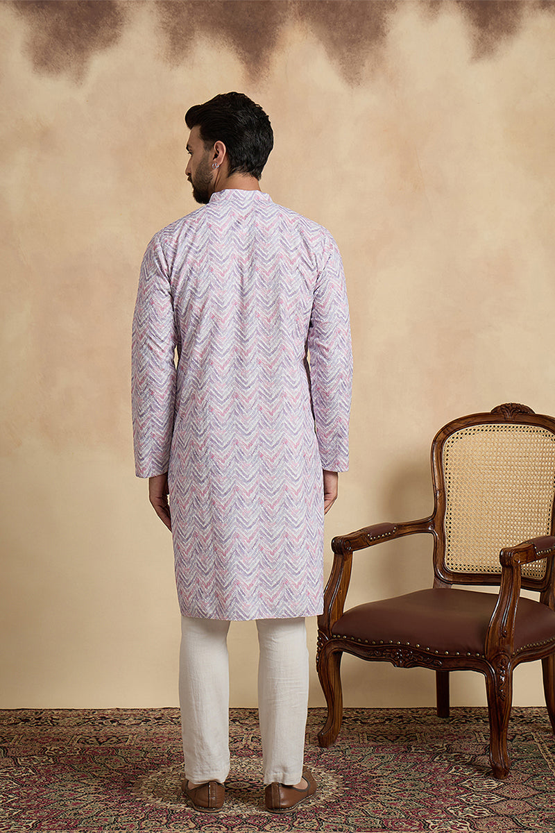 Lavender Cotton Blend Chevron Embroidered Kurta MKU1757