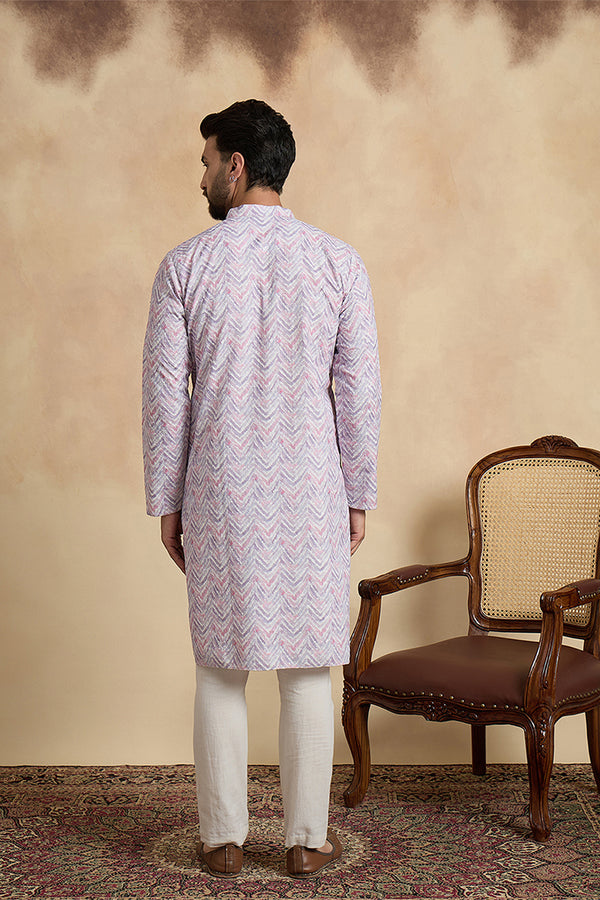Lavender Cotton Blend Chevron Embroidered Kurta With Trouser MKSET1757