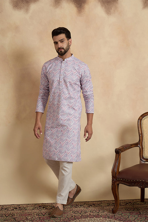 Lavender Cotton Blend Chevron Embroidered Kurta MKU1757
