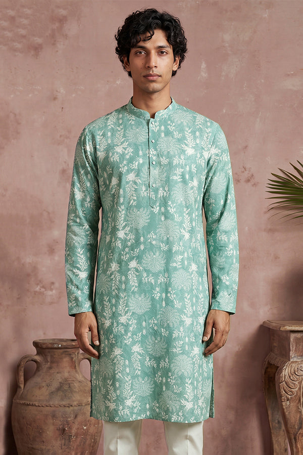 Teal Viscose Rayon Embroidered Calf Length Straight Regular Kurta MKU1765