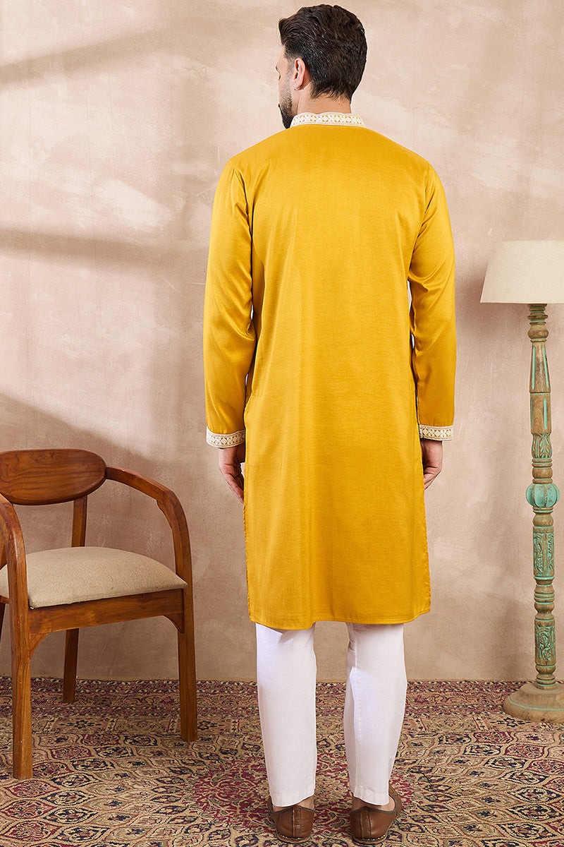 Yellow Silk Blend Ethnic Motifs Embroidered Straight Kurta MKU1790