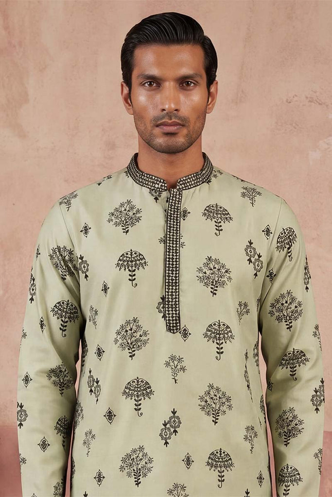 Silk Blend Embroidered Solid Green Kurta With Trousers MKSET1803