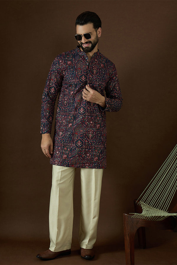 Blue Georgette Solid Embroidered Kurta With Trouser MKSET1872