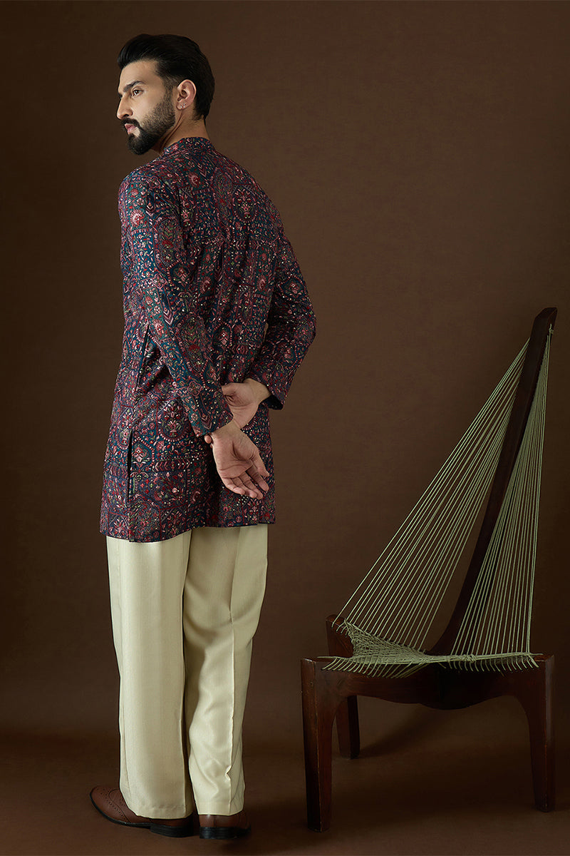 Blue Georgette Solid Embroidered Kurta With Trouser MKSET1872