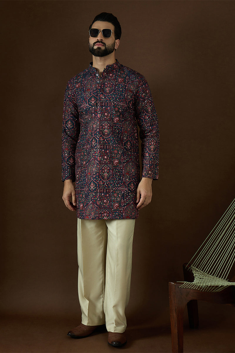 Blue Georgette Solid Embroidered Kurta With Trouser MKSET1872