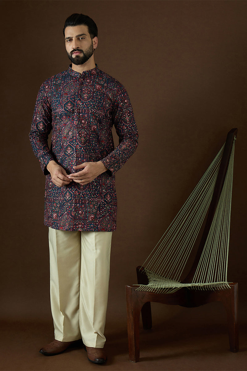 Blue Georgette Solid Embroidered Kurta With Trouser MKSET1872