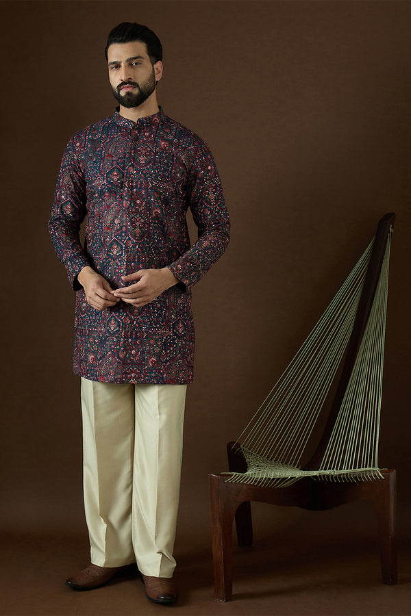 Blue Georgette Solid Embroidered Kurta With Trouser MKSET1872
